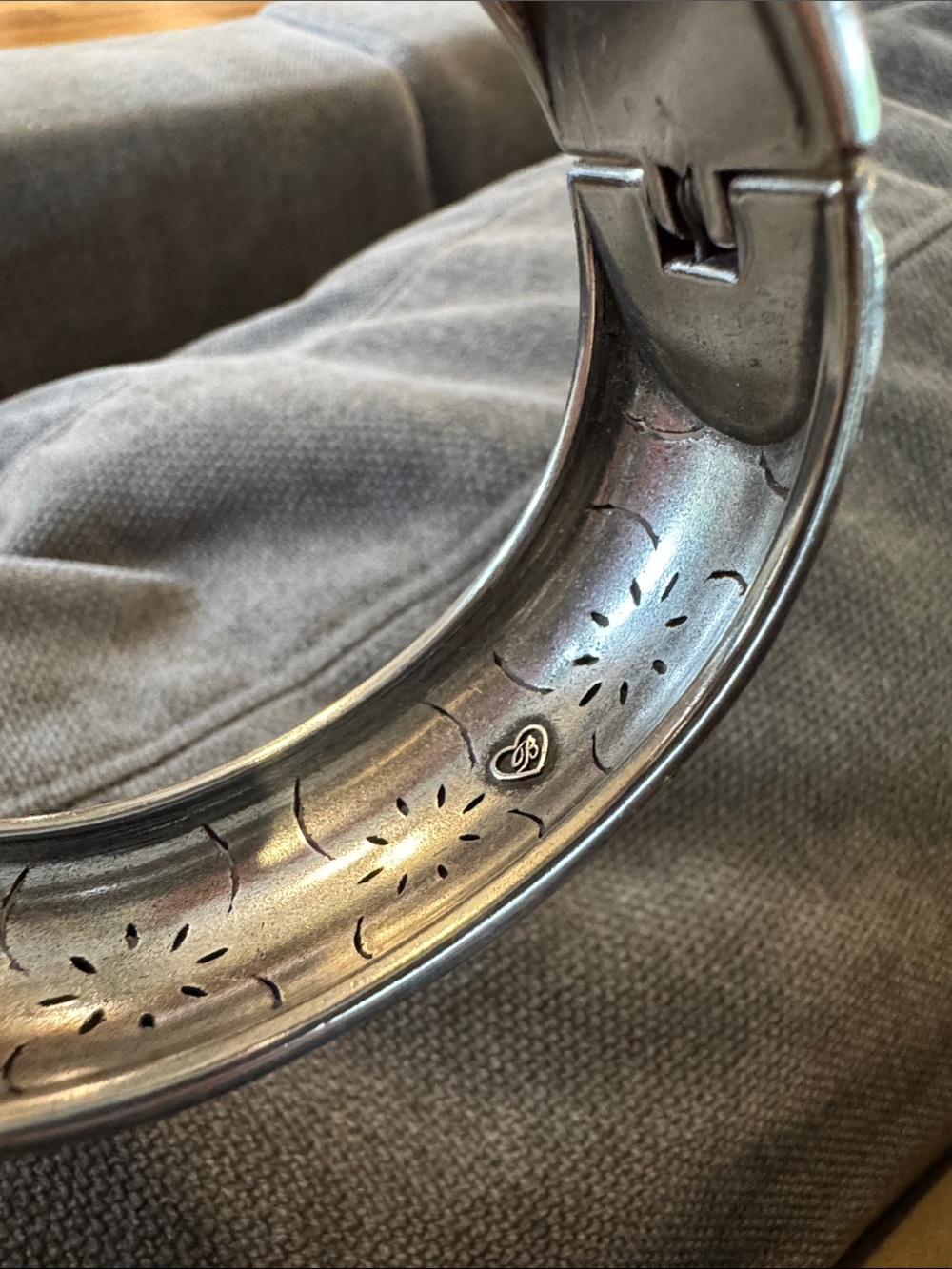 Brighton Silver Floral Engraved Bangle Bracelet with Crystal Accents - Picture 4 of 4